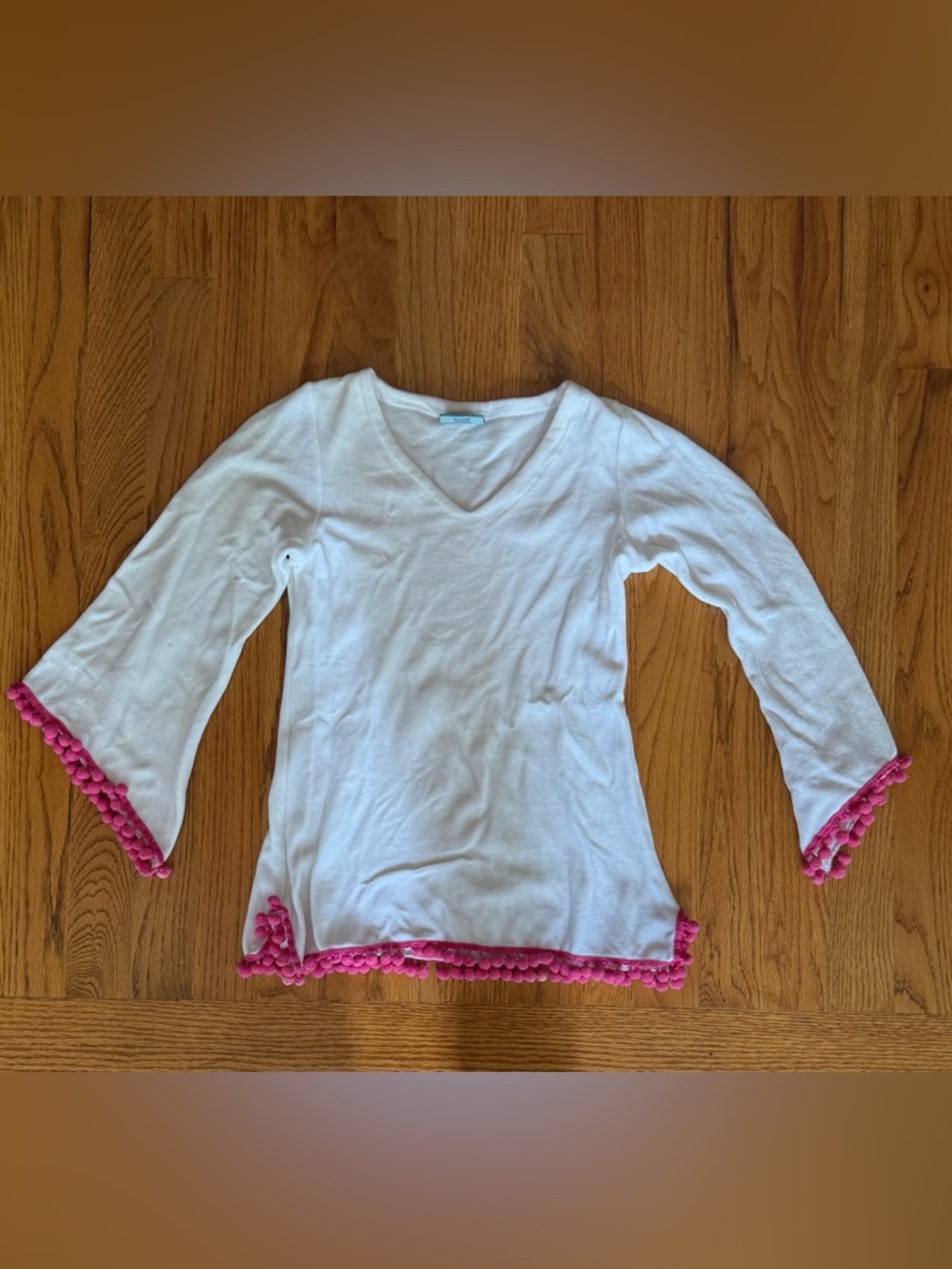 Petite Letarte velour swim cover up with pink pom pom trim